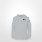Light Grey "Jew fish" sailfish sun hoodie, front view: small sailfish chest mark