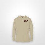Sand "Jew fish" Goliath grouper sun hoodie, front view: small Goliath grouper chest mark