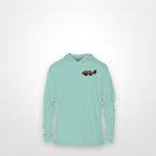 Seafoam "Jew fish" Goliath grouper sun hoodie, front view: small Goliath grouper chest mark