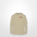 Sand "Jew fish" red snapper sun hoodie, front view: small red snapper chest mark