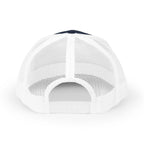 Navy and White "Jew fish" mahi trucker hat, back view