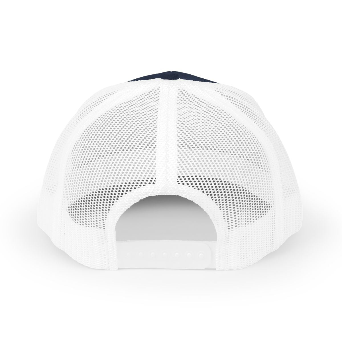 Navy and White "Jew fish" mahi trucker hat, back view