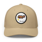 Khaki, white patch "Jew fish" Goliath grouper patch trucker hat, front view: Goliath grouper in a kippah with a Star of David chain
