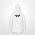 White "Jew fish" Goliath grouper sun hoodie, Vapor Apparel edition, back view: 9 inch print