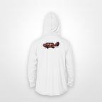 White "Jew fish" Goliath grouper sun hoodie, Vapor Apparel edition, back view: 9 inch print