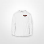 White "Jew fish" Goliath grouper sun hoodie, Vapor Apparel edition, front view: small chest mark